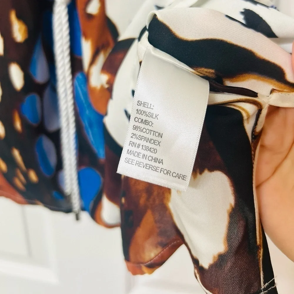 Silk Multicolored Lace Up Animal Print Tunic - Picture 9 of 10